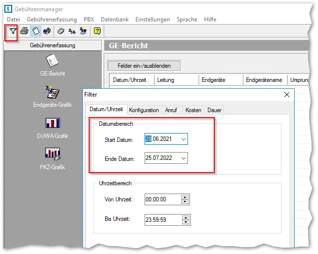 Gebührenmanager Filter
