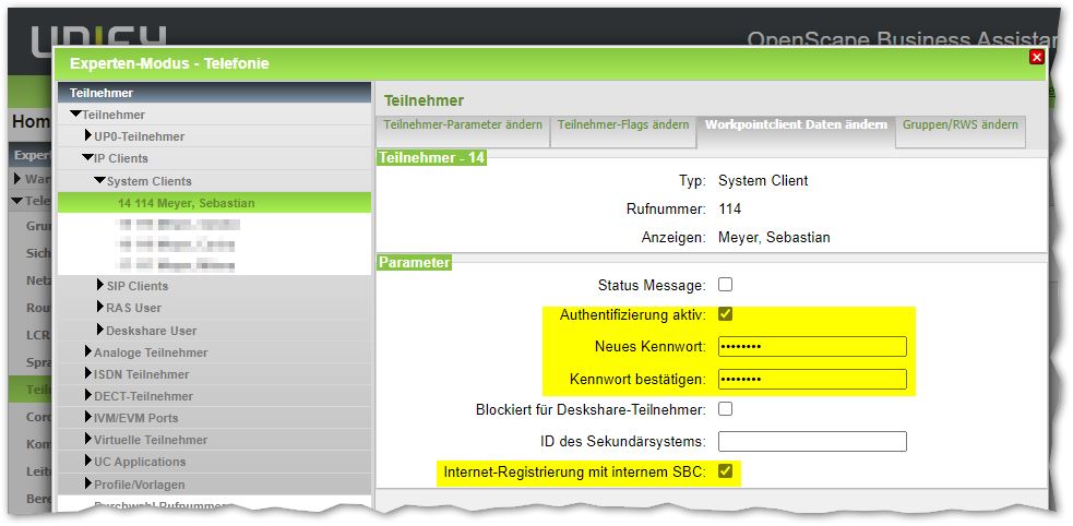 OpenScape Business Assistant Authentifizierung