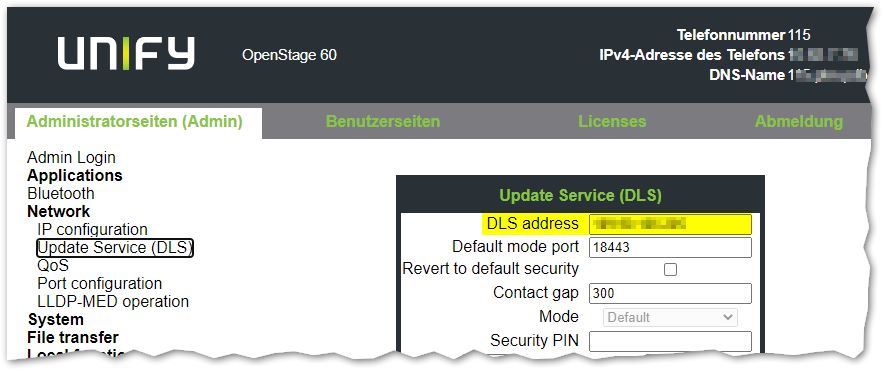 OpenScape DeskPhone CP Deployment Service DLS IP