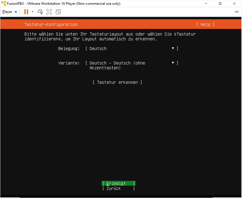 Ubuntu Server Installation in VMWare für FusionPBX