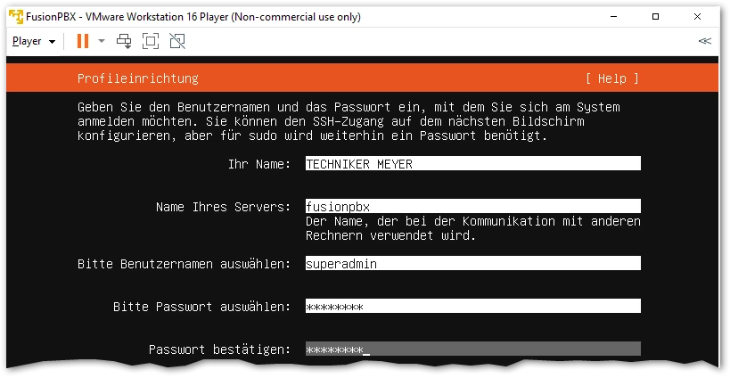Ubuntu Server Installation in VMWare für FusionPBX