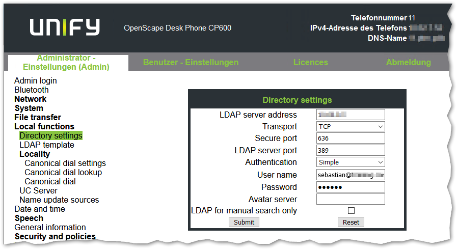 OpenScape CP 600 LDAP Server Konfiguration