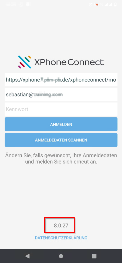 XPhone Connect Mobile Logon Screen 