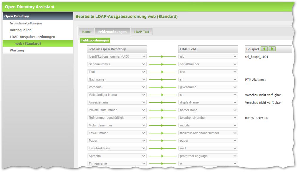 OpenScape Business Open Directory Assistant LDAP Ausgabezuordnung