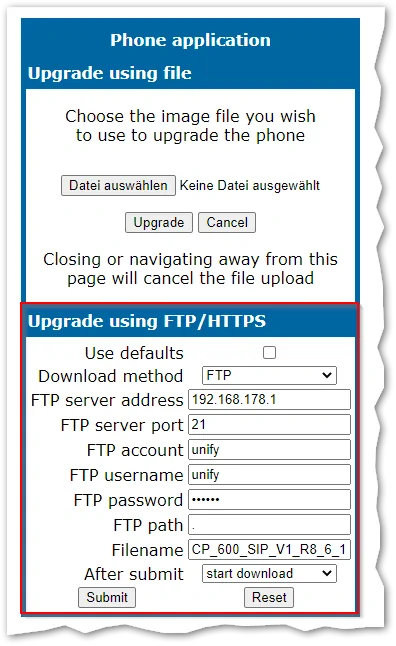 OpenScape Desk Phone CP Update FTP