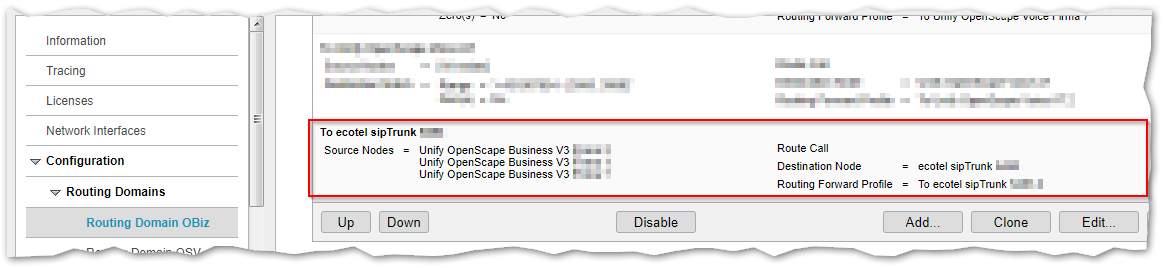 anynode OpenScape Business Routing Domains