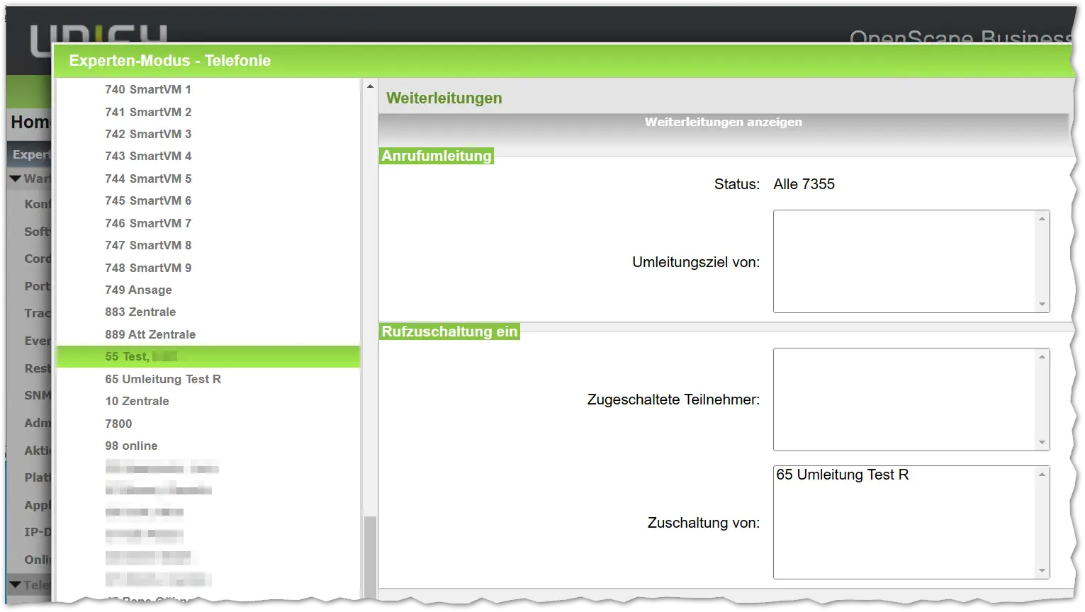 Anrufumleitung und Zuschaltungen in der OpenScape Business sehen