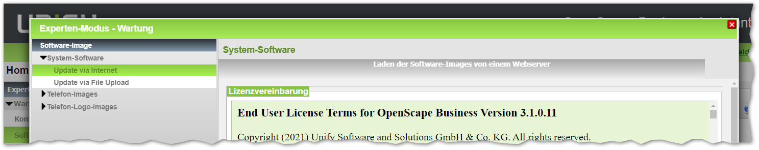 OpenScape Business  Experten Modus Update via Internet