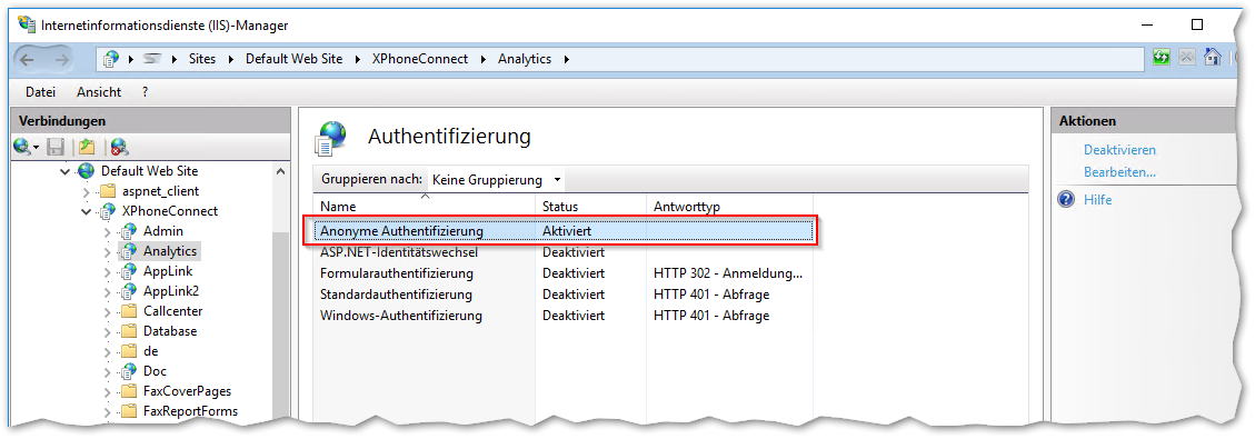 XPhone Connect Server analytics UMSettings Anonyme Authentifizierung